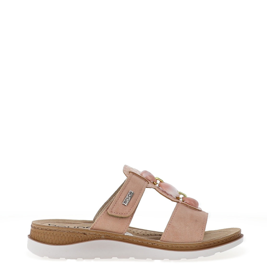 Rohde Womens Leather T-Bar Bead Mule Sandals, Rose McElhinneys