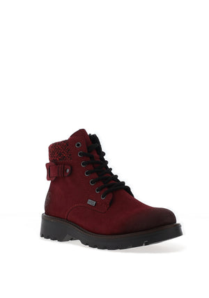 Rieker Womens Knit Laced Military Boots, Wine