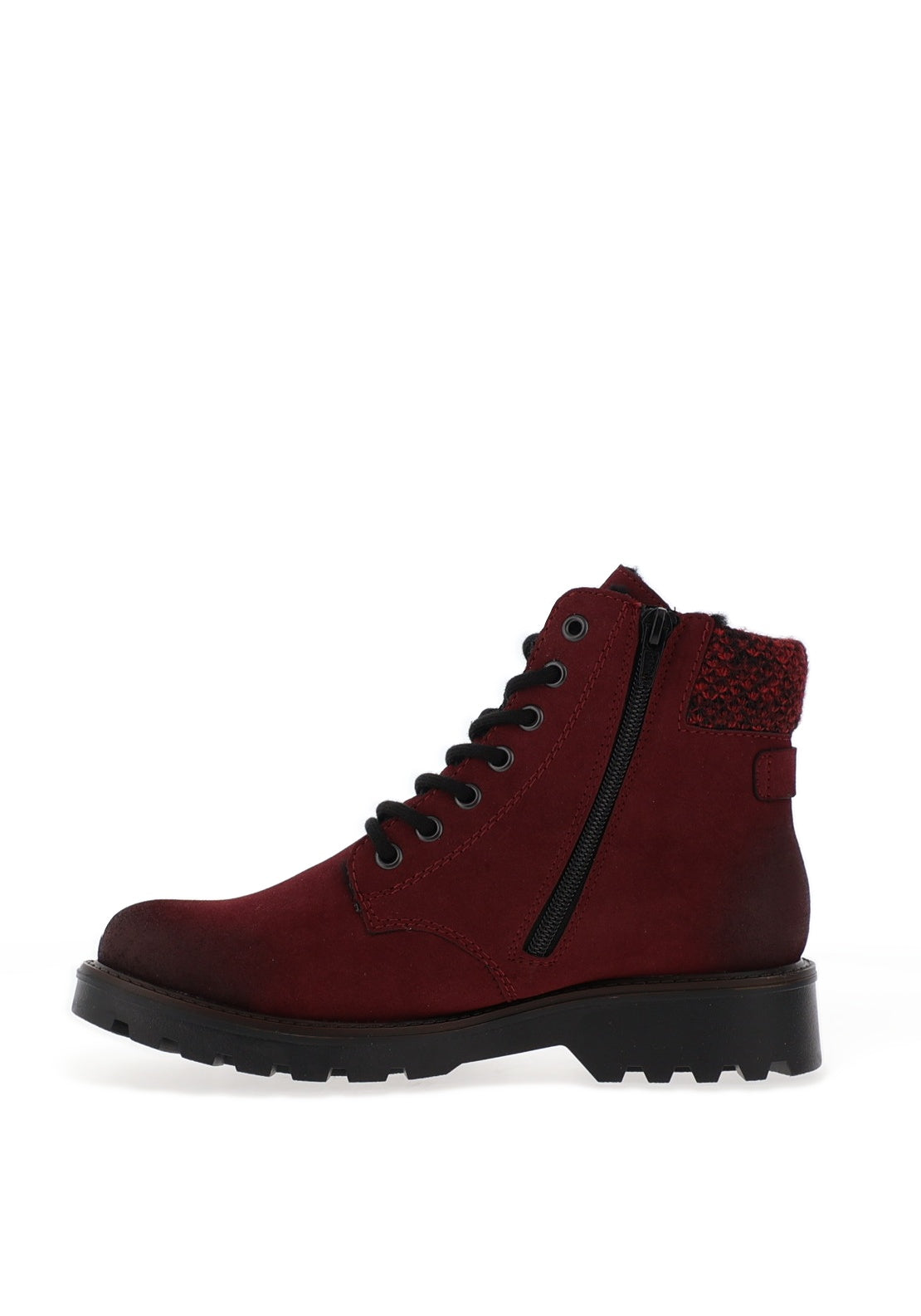 Rieker Womens Knit Laced Military Boots, Wine