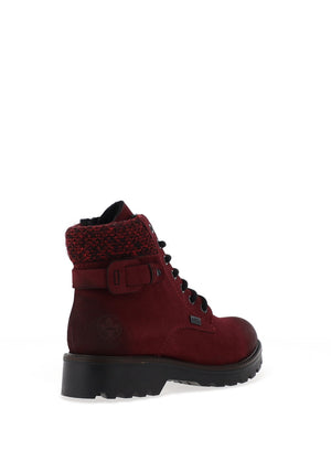 Rieker Womens Knit Laced Military Boots, Wine