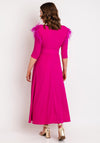 Role Mode Alena Feather Trim Shoulder Maxi Dress, Fuchsia