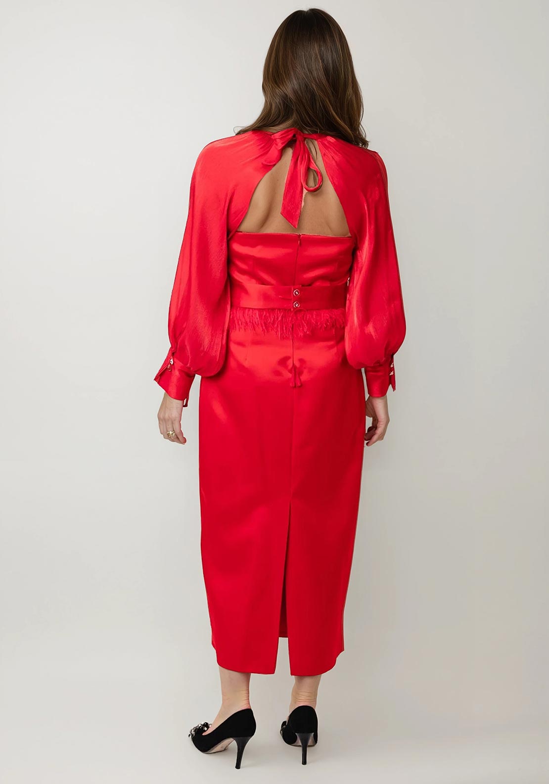 Role Mode Lares Cape Detail Feather Dress, Red
