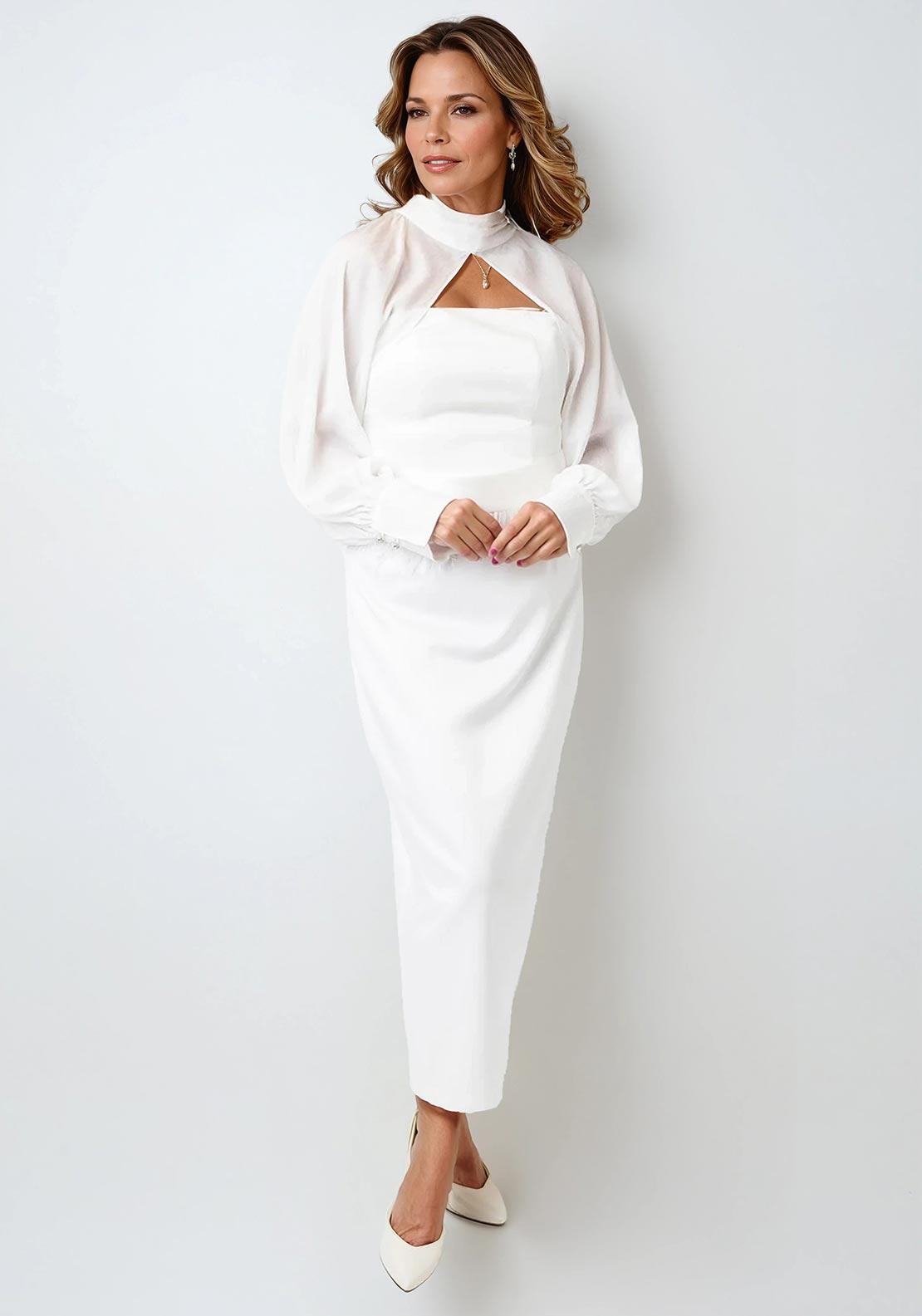 Role Mode Lares Cape Detail Feather Dress, White