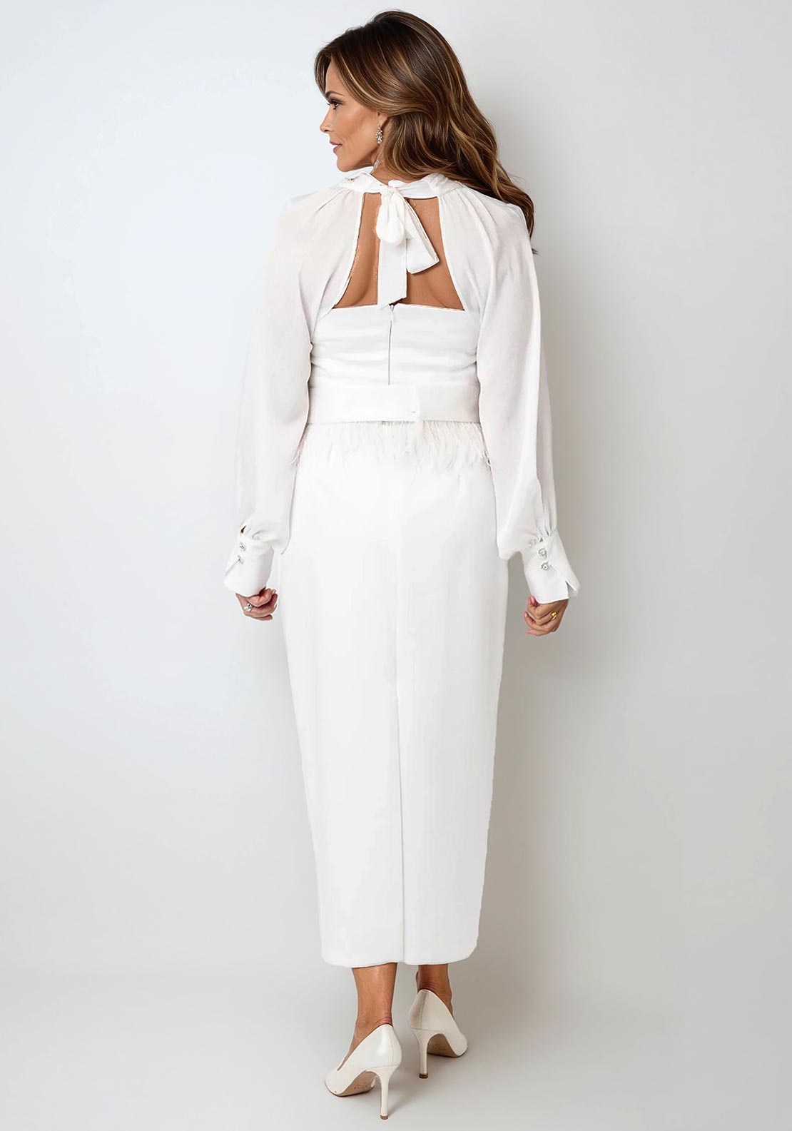Role Mode Lares Cape Detail Feather Dress, White