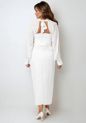 Role Mode Lares Cape Detail Feather Dress, White