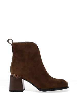 REDZ Fleece Lined Leopard Print Accent Heeled Boots, Khaki Green