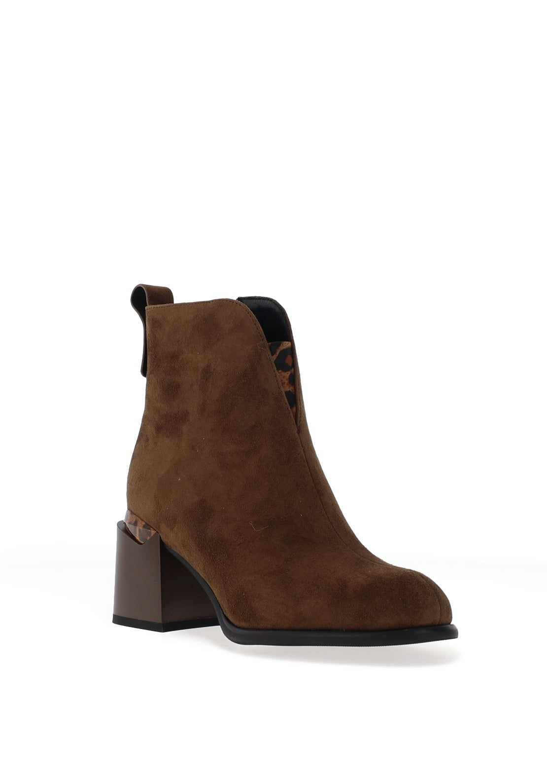 REDZ Fleece Lined Leopard Print Accent Heeled Boots, Khaki Green