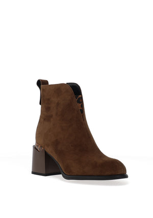 REDZ Fleece Lined Leopard Print Accent Heeled Boots, Khaki Green