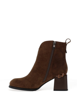 REDZ Fleece Lined Leopard Print Accent Heeled Boots, Khaki Green