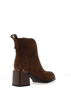 REDZ Fleece Lined Leopard Print Accent Heeled Boots, Khaki Green