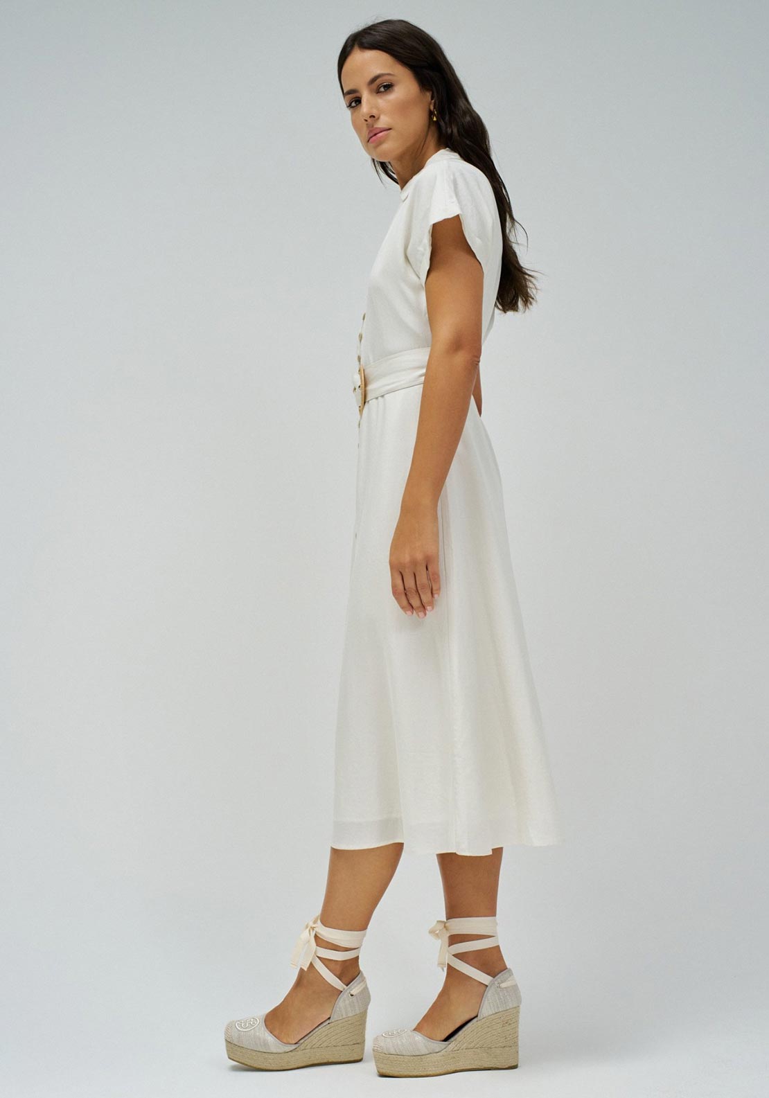 cream midi shirt dress Salsa Belted Midi Shirt Dress, Cream