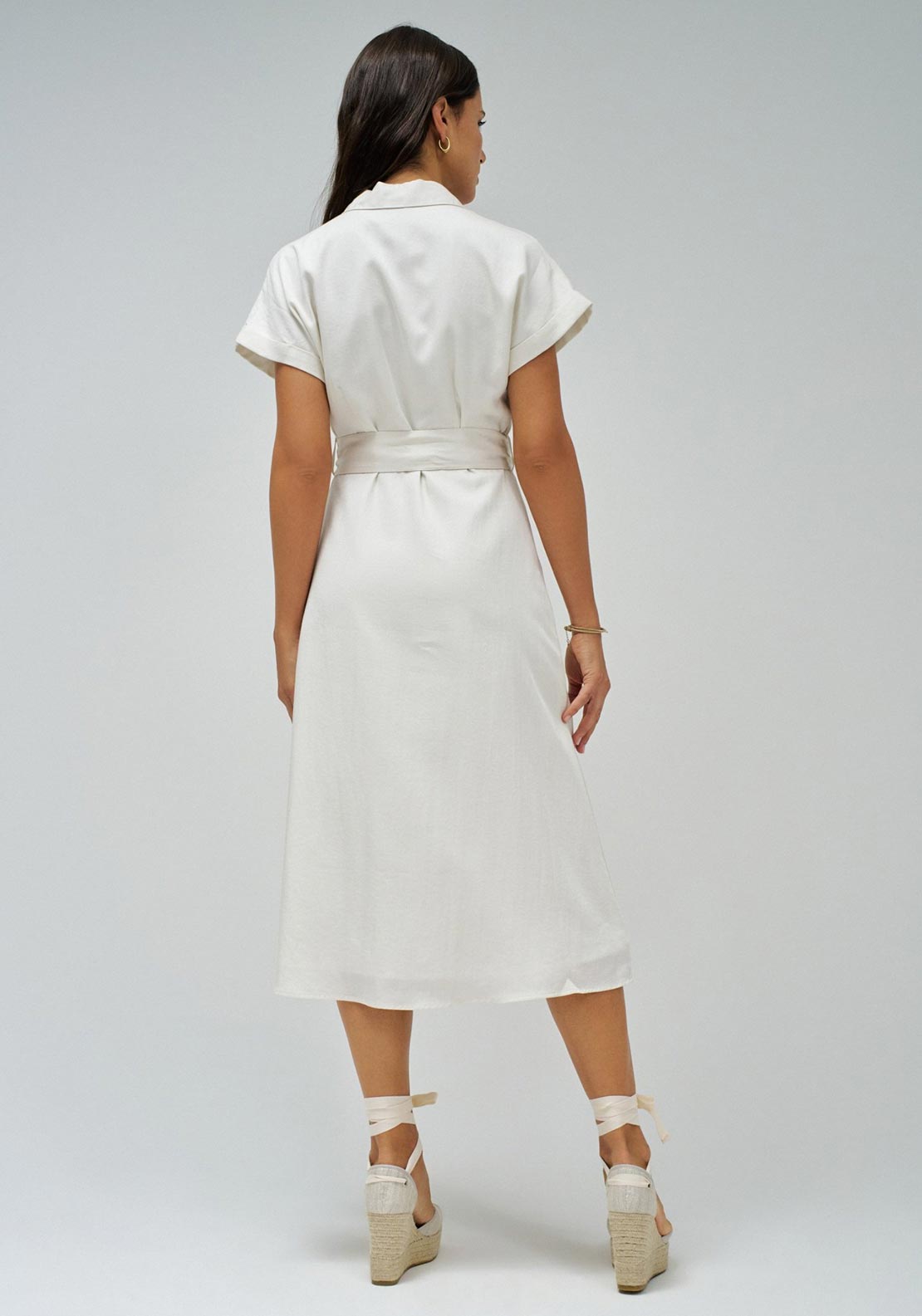 cream shirt dress midi Salsa Belted Midi Shirt Dress, Cream