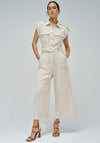 Salsa Belted Light Denim Jumpsuit, Beige