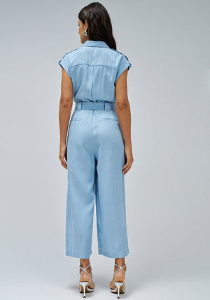 Salsa Belted Light Denim Jumpsuit, Blue