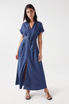 Salsa Belted Waist Midi Dress, Blue Denim