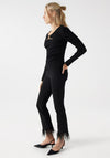 Salsa Gold Buckled Neckline Ribbed Top, Black