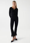 Salsa Gold Buckled Neckline Ribbed Top, Black