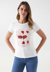 Salsa Sequin Floral Graphic Print T-Shirt, White