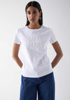 Salsa Sequin Floral Graphic Print T-Shirt, White