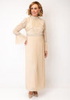 Samantha Jane Victoria Embellished Pleated Maxi Dress, Beige