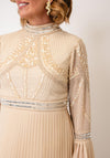 Samantha Jane Victoria Embellished Pleated Maxi Dress, Beige