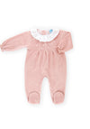 Sardon Baby Girl Frill Collar Velour Babygrow, Pink