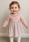 Sardon Baby Girl Knit Floral Pom Pom Dress, Pink