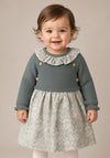 Sardon Baby Girl Knit Floral Long Sleeve Dress, Green