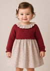 Sardon Baby Girl Knit Floral Long Sleeve Dress, Red