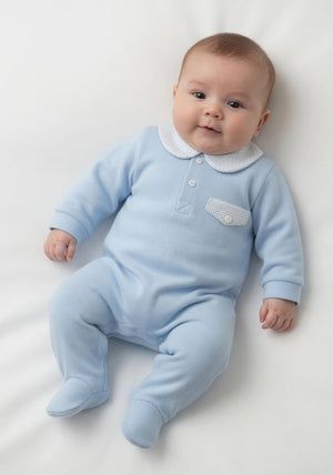 Sardon Baby Boy Long Sleeve Collar Babygrow, Blue
