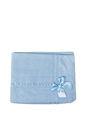 Sardon Baby Bow Knit Blanket, Blue