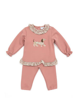 Sardon Baby Girl Top and Pant Set, Pink