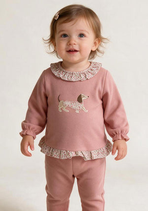 Sardon Baby Girl Top and Pant Set, Pink