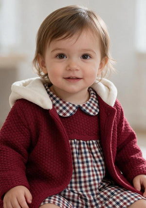 Sardon Baby Girl Dress and Cardigan Set, Red