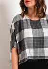 Ever Sassy Crinkled Check Top, Grey