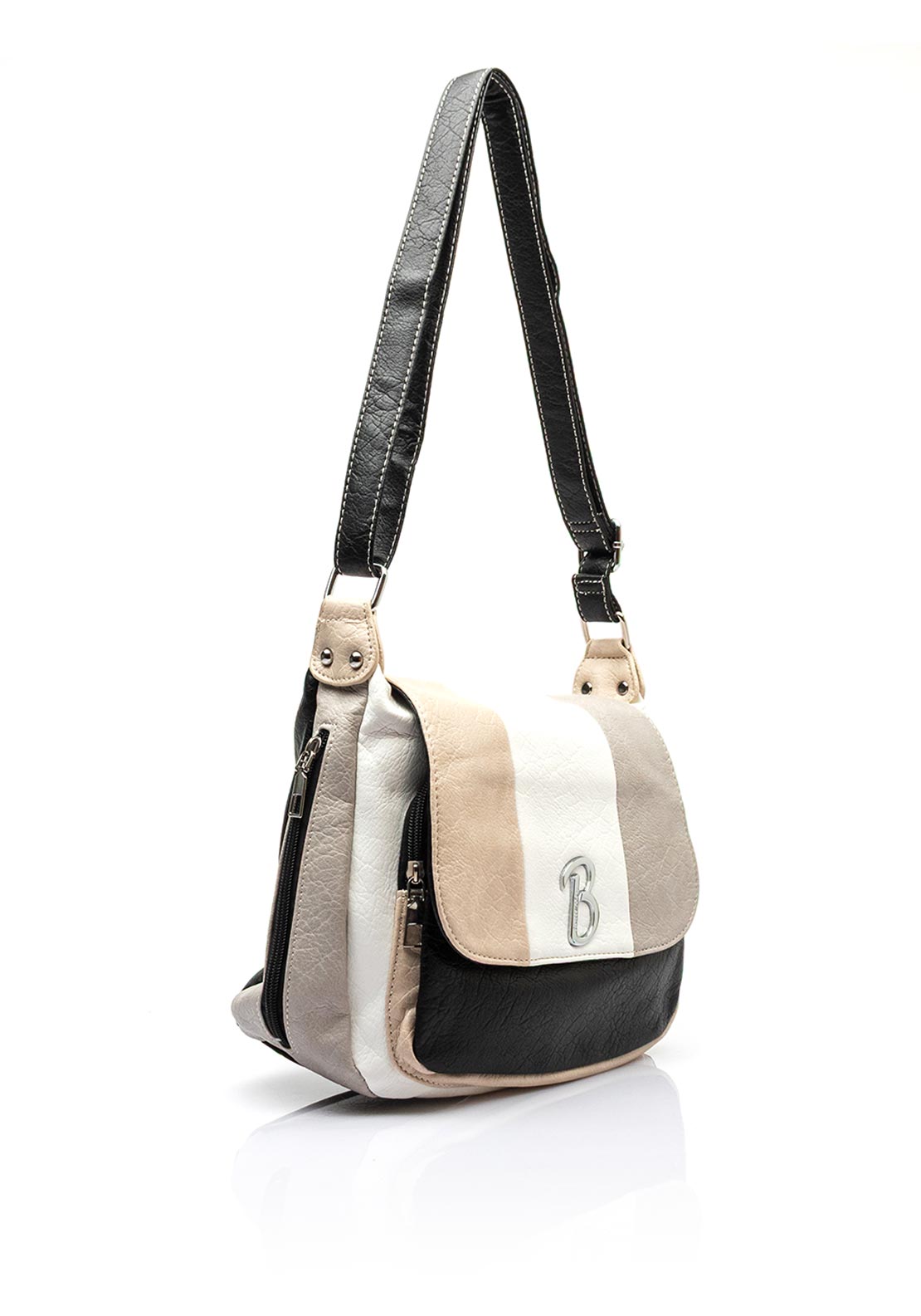 Zen Collection Crackled Faux Leather Colour Block Crossbody Bag, Black & White