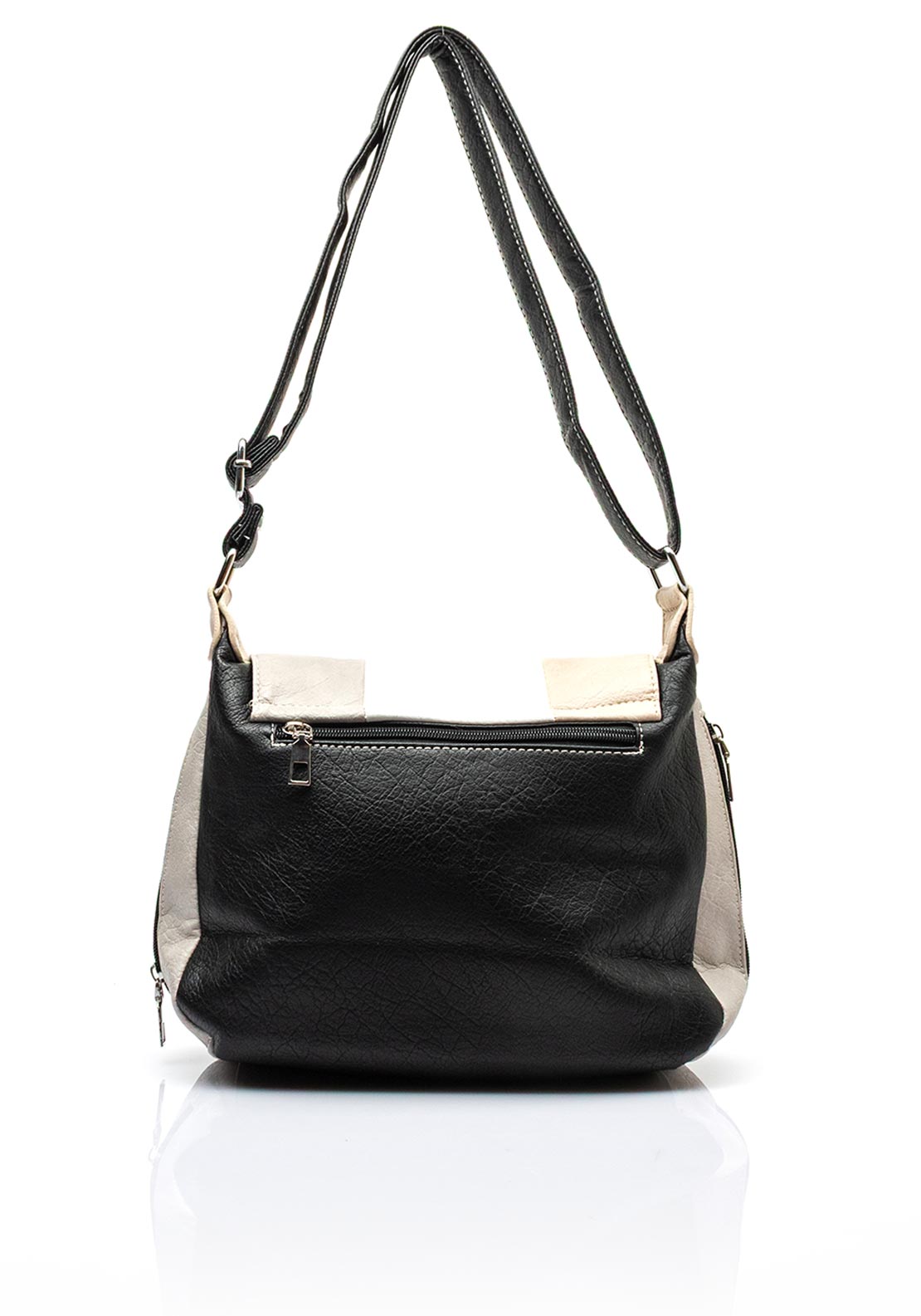 Zen Collection Crackled Faux Leather Colour Block Crossbody Bag, Black & White