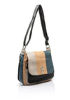 Zen Collection Crackled Faux Leather Colour Block Crossbody Bag, Black & Taupe