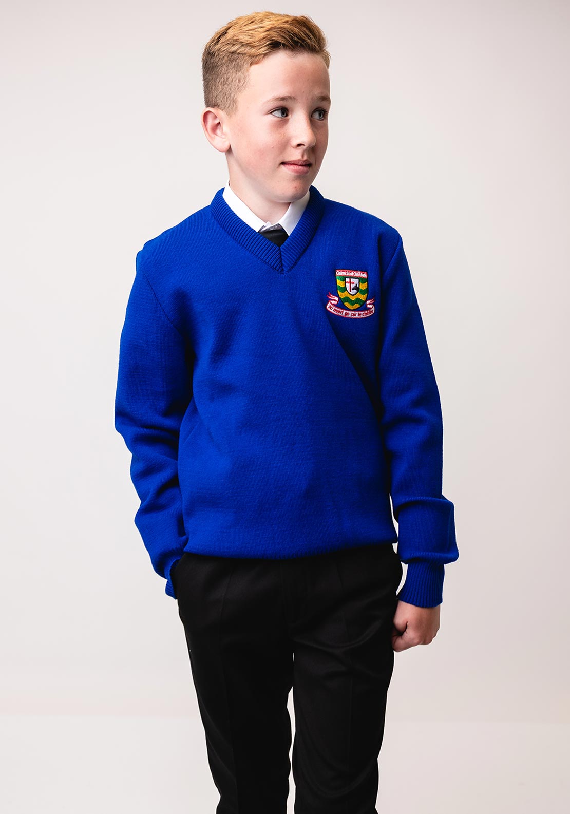 Deer Park Gairmscoil Chu Uladh V Neck Jumper, Royal Blue