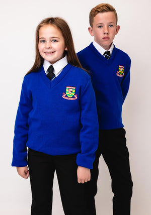 Deer Park Gairmscoil Chu Uladh V Neck Jumper, Royal Blue