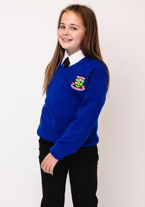 Deer Park Gairmscoil Chu Uladh V Neck Jumper, Royal Blue