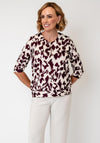 Se Moi Abstract Print Quarter Zip Top, Beige and Wine