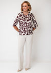 Se Moi Abstract Print Quarter Zip Top, Beige and Wine