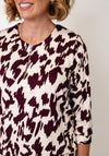 Se Moi Abstract Print Quarter Zip Top, Beige and Wine