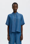 Selected Femme Denim-Look Polo Shirt, Blue