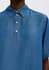 Selected Femme Denim-Look Polo Shirt, Blue