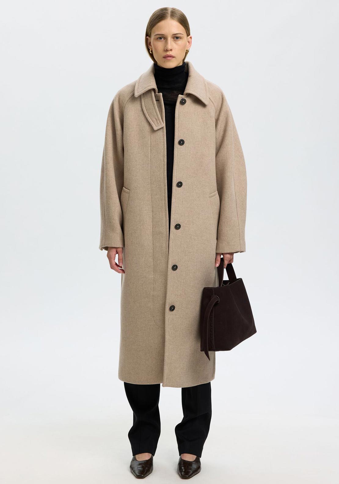 Selected Femme Raey Longline Wool-blend Coat, Beige