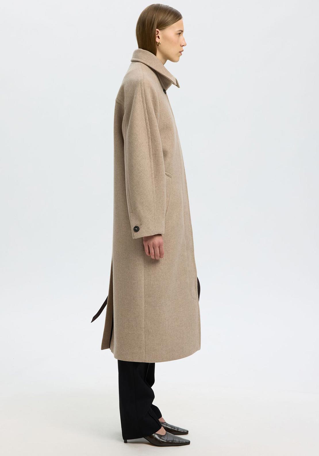 Selected Femme Raey Longline Wool-blend Coat, Beige
