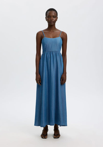 selected femme denim dress Selected Femme Janna Denim-Look Maxi Dress, Blue