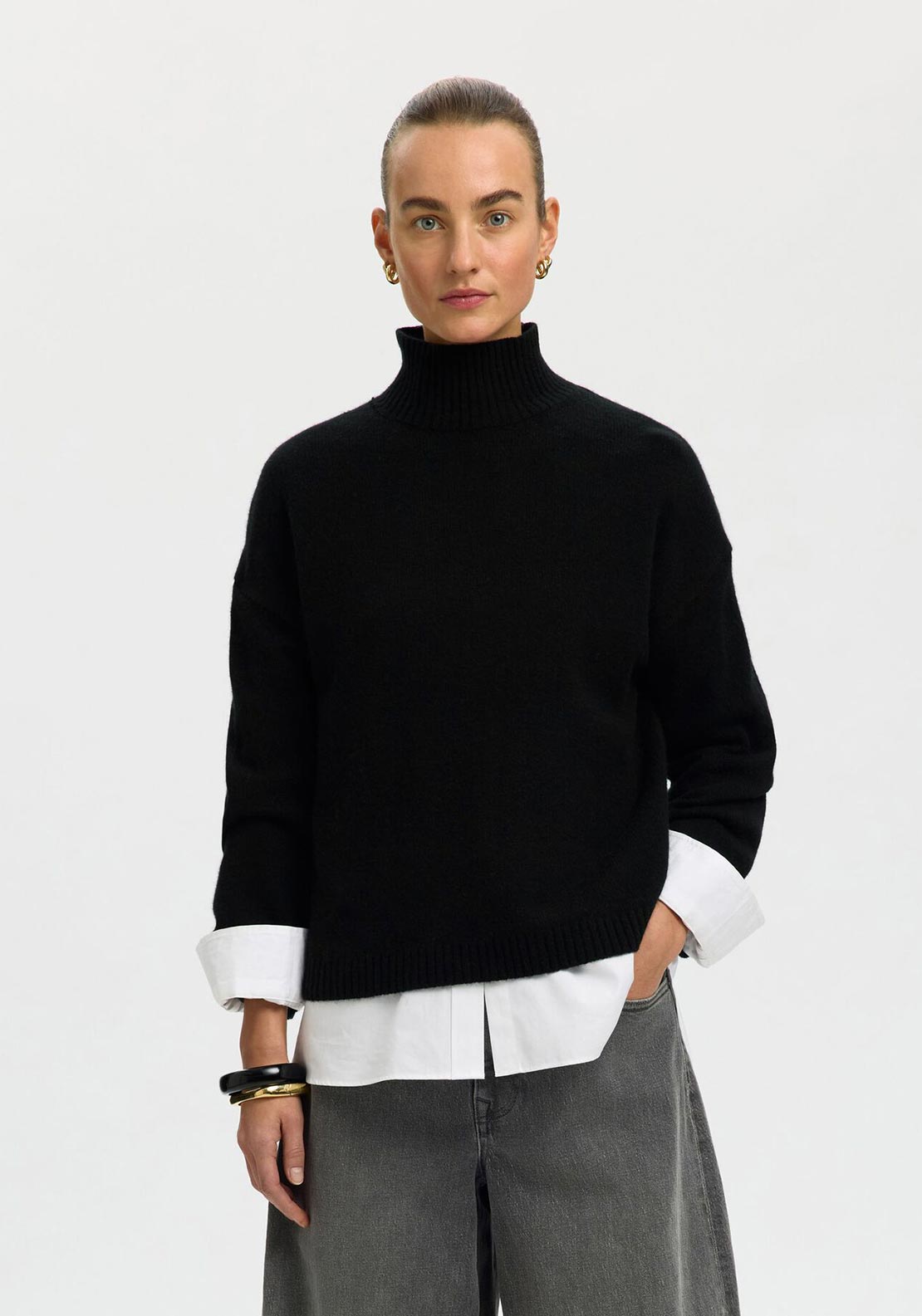 Selected Femme Cille High Neck Top, Black